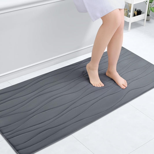 Buganda Memory Foam Bathroom Rug Mat 47x20, Extra Soft and Absorbent Bath Mats, Non-Slip and Machine Washable Bath Rugs for Bathroom Floor,Tub and Shower, Dark Grey