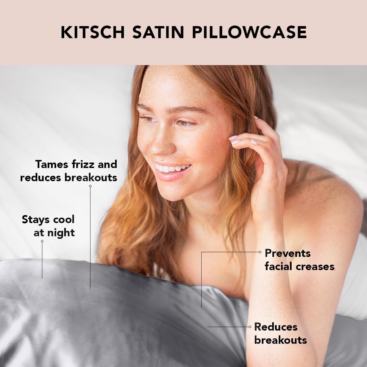 Kitsch Satin Pillowcase with Zipper for Hair & Skin, Softer Than Silk Pillow Cases Queen Size Set of 2, Wrinkle-Free, Smooth and Cooling Satin Pillow Covers, Standard Size 19"x26" - Charcoal, 2pcs
