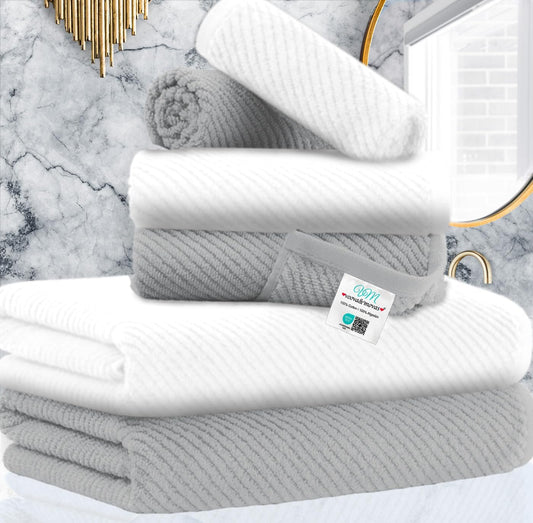 VOOVA & MOVAS Bathroom Towel Set - 100% Cotton | Soft | Quick Dry, Towel Set of 6, 2 Large Bath Towels 30"x56", 2 Hand Towels 18"x28", 2 Washcloths 13"x13", Bathroom Essentials, Grey and White