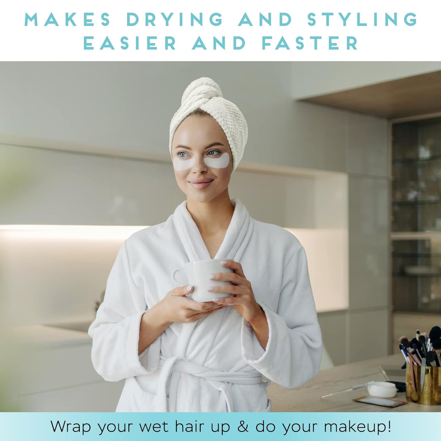 2 Pack Microfiber Hair Towel Wrap for Women, Anti Frizz Quick Drying Hair Turban for All Hair Style, Absorbent and Lightweight (Ivory)