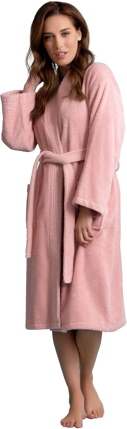 Soft Touch Linen Women's Robe Terry Cloth Kimono Bathrobe Thick 100% Cotton