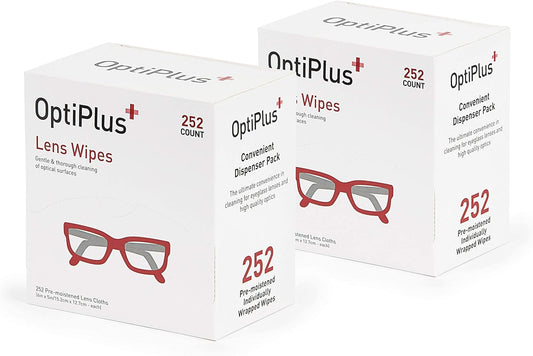OptiPlus Eyeglass Lens Wipes l Pre-Moistened l Cleaning Wipes for Glasses, Smart Phones, Optical Lens, Goggles, and Watch Screen l Quick-Dry & Scratch-Free | 252 Count (504 Count (Pack of 1))