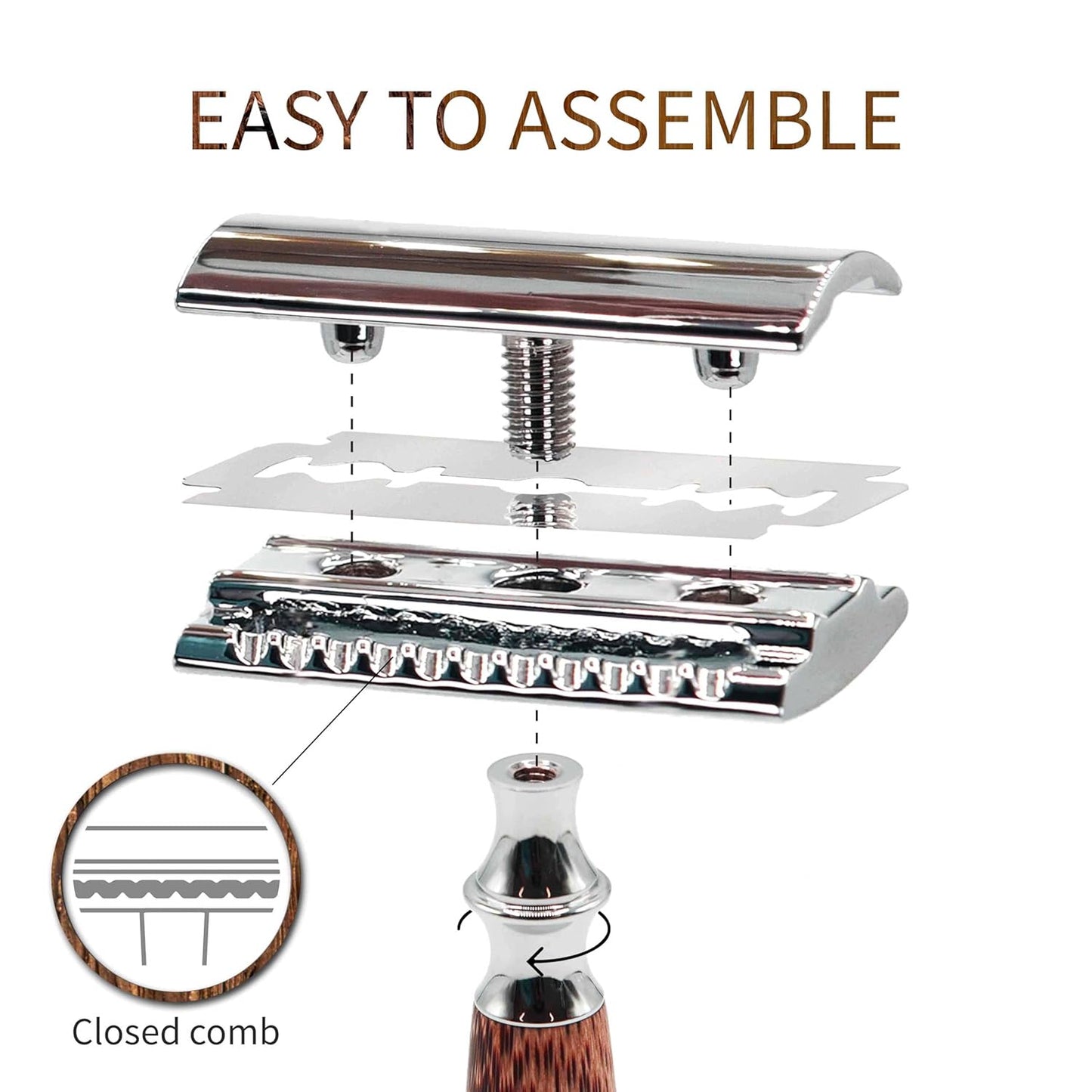 Bambaw Double Edge Safety Razor for Men & Women, Double Edge Razor with 5 Blades, Eco-Friendly Safety Razors, Reusable & Plastic Free – Thick Bamboo Silver