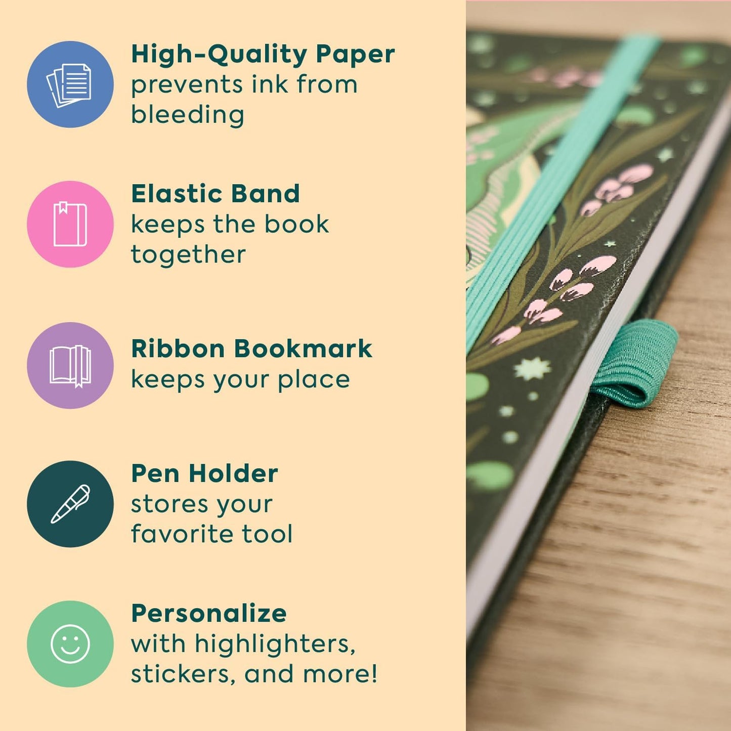 Happy Planner Small Undated Book-Bound Journal with 80 Pages of Thick 100 GSM Paper, A5 Size, Dot-Lined Layout, Mystic Moths