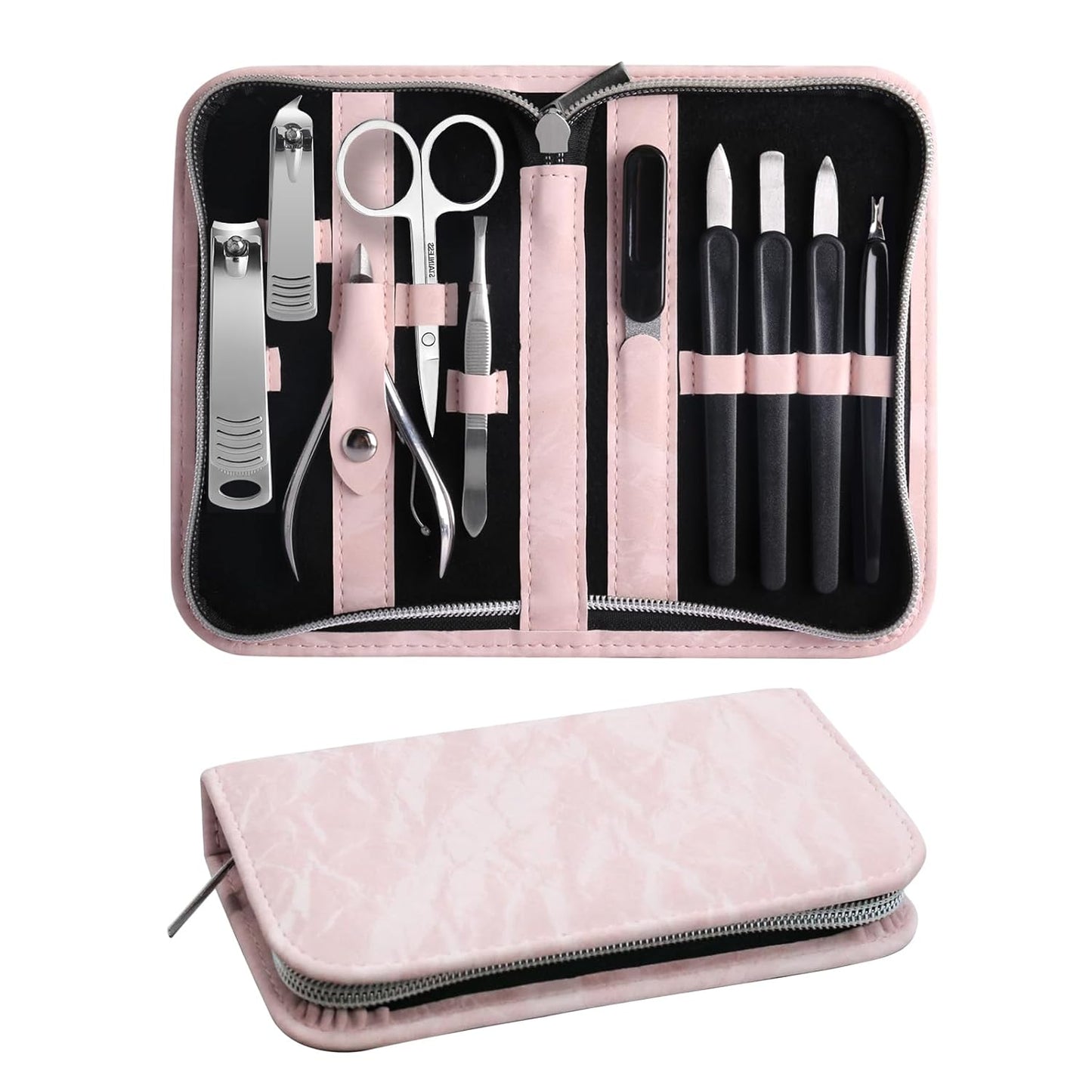 Manicure Pedicure Set, Nail Clipper Set 10-Piece Set Professional Manicure Kit Nail Kit with Portable Pink Travel Case Gift for Men Boyfriend Parent
