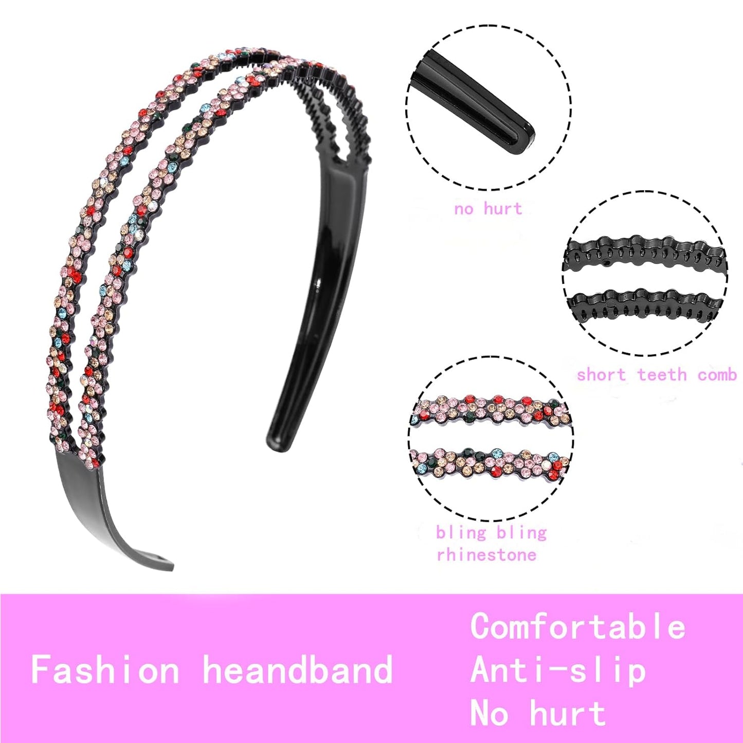 Plastic Rhinestone Headbands for Women Girls,6PCS Sparkly Crystal Headband Non Slip Tooth Hair Bands Rhinestone Hair Hoop,Comfortable Daily Prom Party Head Accessories