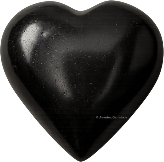 Amazing Gemstone Black Tourmaline Crystal Heart Palm Stone - Pocket Massage Worry Stone for Natural Body Chakra Balancing, Reiki Healing and Crystal Grid
