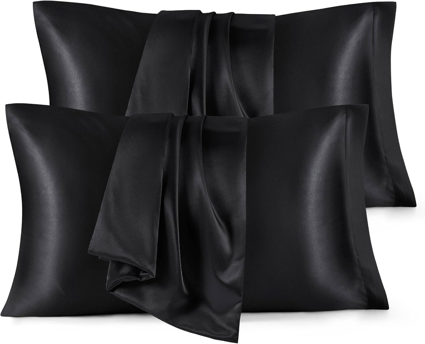 Bedsure Satin Pillowcase for Hair and Skin Queen - Black Silky Pillowcase 4 Pack 20x30 Inches with Envelope Closure, Similar to Silk Pillow Cases, Gifts for Women Men