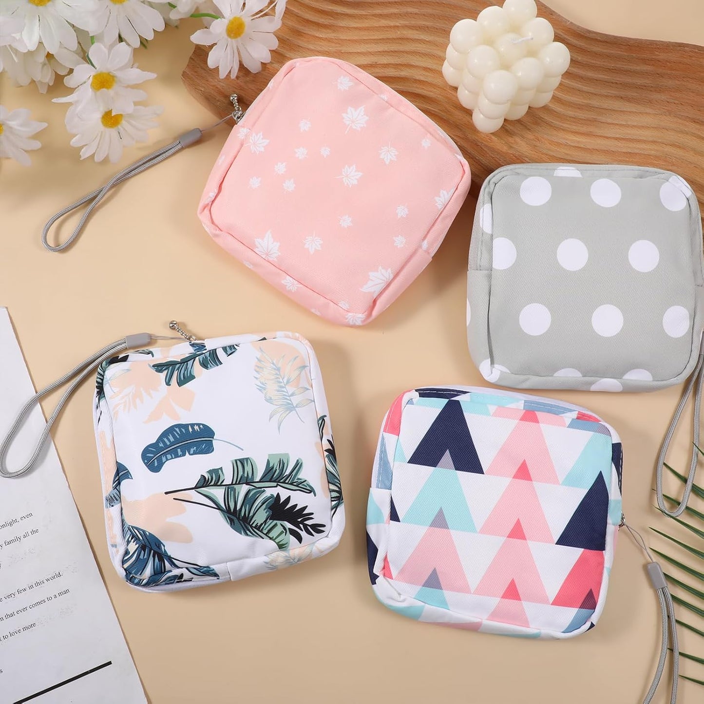 4 Pack Portable Sanitary Napkin Storage Bag, Reusable Samll Period Pouch for Purse Sanitary Pad Storage Bag Menstrual Period Bags Feminine Care Period-Bags, Mini Pouch Feminine Pads-Bags Kit