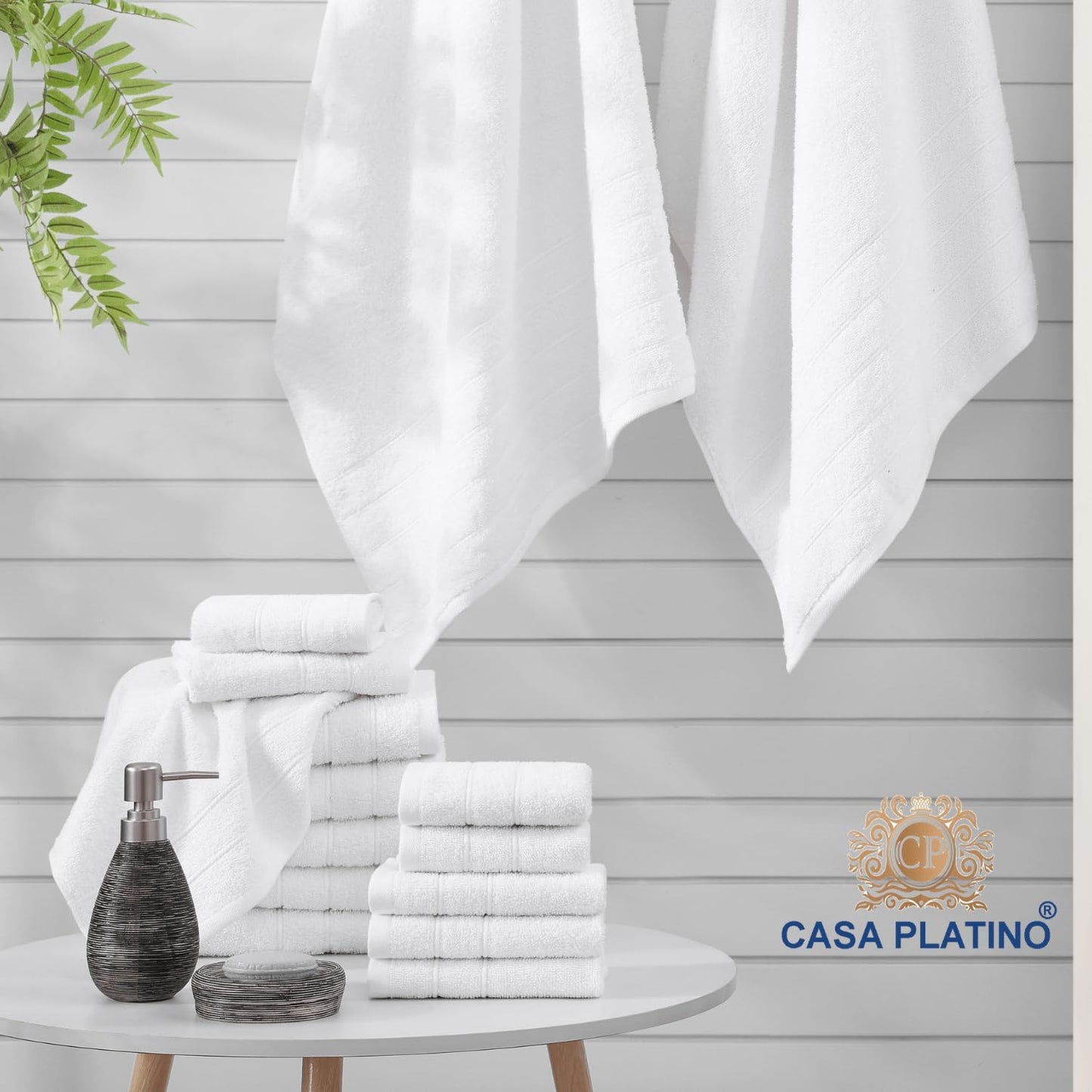 Casa Platino 24 Piece Cotton Towel Set – Ring Spun, Soft & Absorbent Towels, Full Bathroom Set with Bath Sheets, Hand Towels, Gym Towels & Washcloths, Machine Wash Safe – White