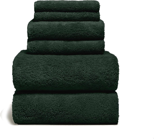 Italic Ultraplush 100% Australian Cotton Towels Standard 6 Piece Set, 2 Bath, 2 Hand, 2 Washcloths, 800GSM Lightweight, Highly Absorbent Quick Dry Soft Resort Grade Towels (Deep Forest)