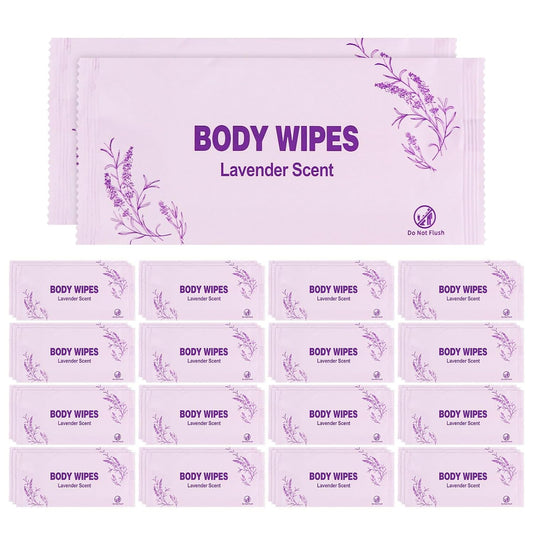 Body Wipes Individually Wrapped, 50 Pack Adult Bath Wipes No Rinse Extra Large Thick (11.8"x7.9"), Suitable for Camping, Gym and Travel, Lavender Scent