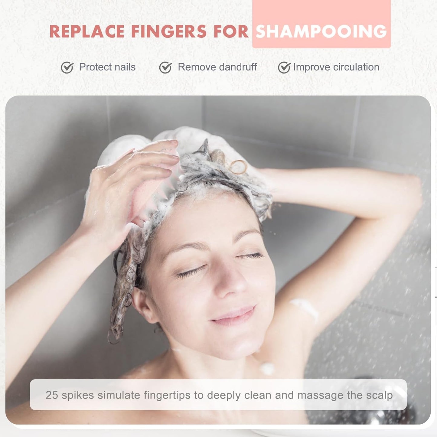 FREATECH Scalp Massager Hair Growth, Scalp Scrubber Shampoo Brush with Soft Silicone Bristles for Dandruff Removal and Hair Care, Wet & Dry Hair Massager Scalp Exfoliator, Chalk Pink