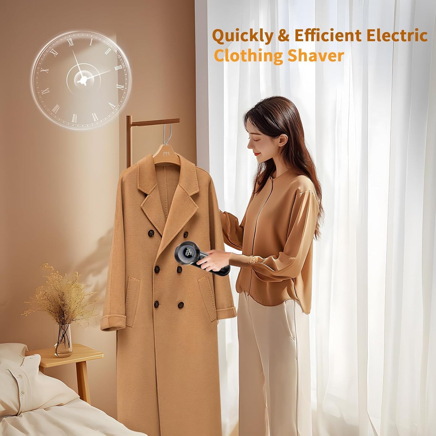 coldSky Electric Fabric Shaver & Lint Remover, Rechargeable Portable 3-Speed LED Digital Display Sweater Defuzzer for Clothes, Sofa, Bedding - Removes Lint, Hairball, Fuzz - Black