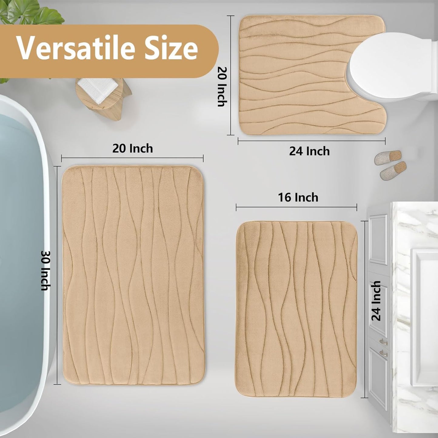 Buganda Memory Foam Bathroom Rug Mat 59x24, Extra Soft and Absorbent Bath Mats, Non-Slip and Machine Washable Bath Rugs for Bathroom Floor,Tub and Shower, Beige