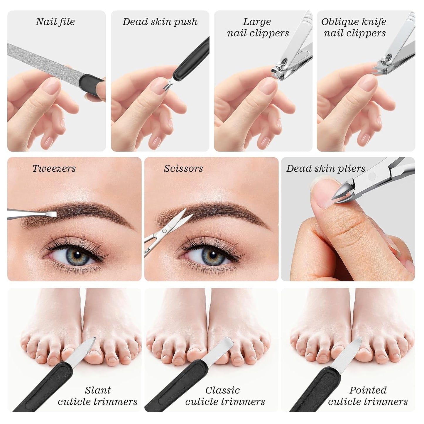 Manicure Pedicure Set, Nail Clipper Set 10-Piece Set Professional Manicure Kit Nail Kit with Portable Gray Travel Case Gift for Men Boyfriend Parent