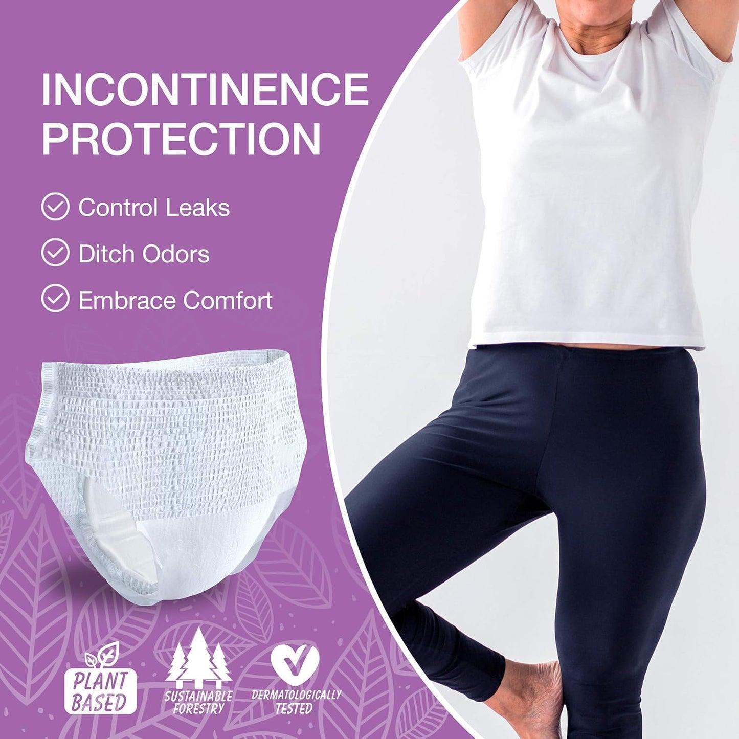 Veeda Natural Adult Incontinence Underwear for Women - Postpartum Underwear for Bladder Leakage Protection - Disposable Underwear with Maximum Absorbency - Large Size - 72 Count