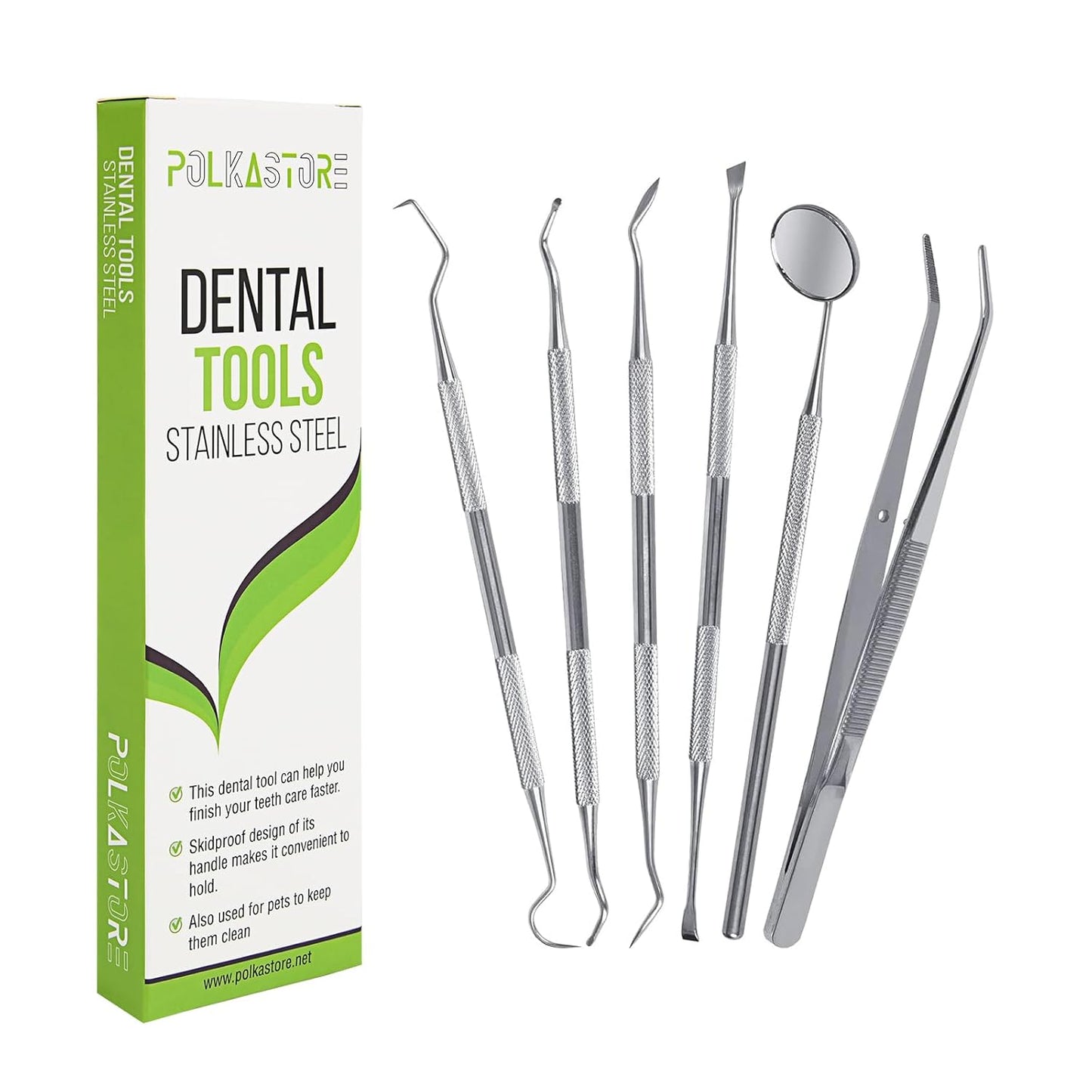 Dental Tools, 6-Pack Stainless Steel Teeth Cleaning Kit - Dental Scraper, Pick, Mouth Mirror, Tweezer for Dentist, Personal, Pets - Tartar & Plaque Removal