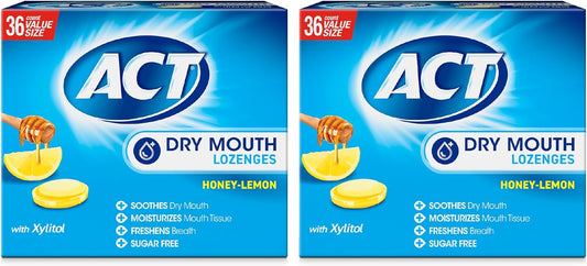 Act Dry Mouth Lozenges with Xylitol, Soothes, Moisturizes & Freshens, Honey-Lemon, Value Size, 36 ct., 2 pk