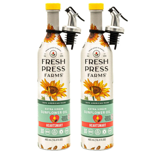 Fresh Press Farms Cold Pressed Extra Virgin Sunflower Oil, 16.4 Fl Oz (Pack of 2), High Oleic, Georgia Grown, 100% American Made, Unrefined, Certified Whole30, Non-GMO, Keto, Paleo, Gluten Free