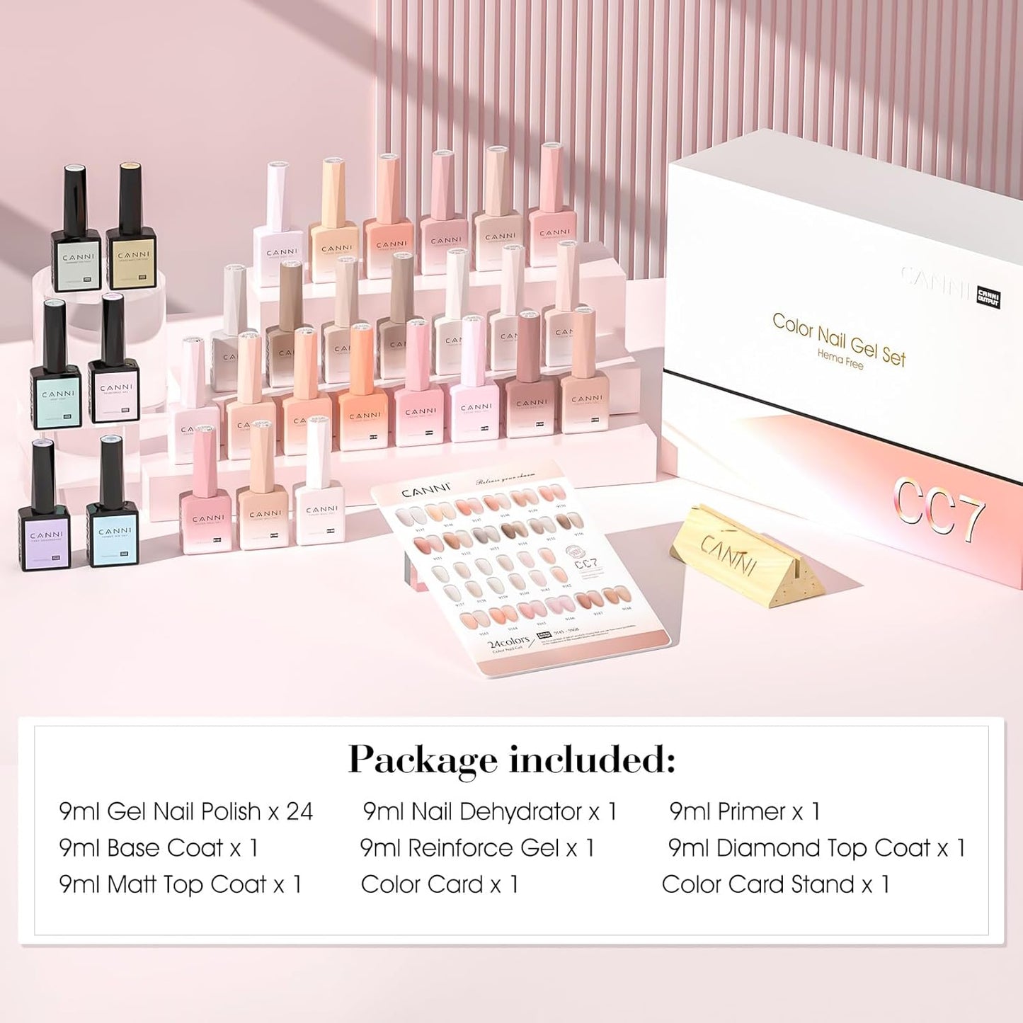 CANNI CC7 30 Pcs 9ML Hema-Free Jelly Gel Nail Polish Set with Base Top Coat- Jelly Nude Pink Translucent Gel Polish Colors Kit, Soak Off LED Nail Manicure Kit DIY at Home Salon Gifts