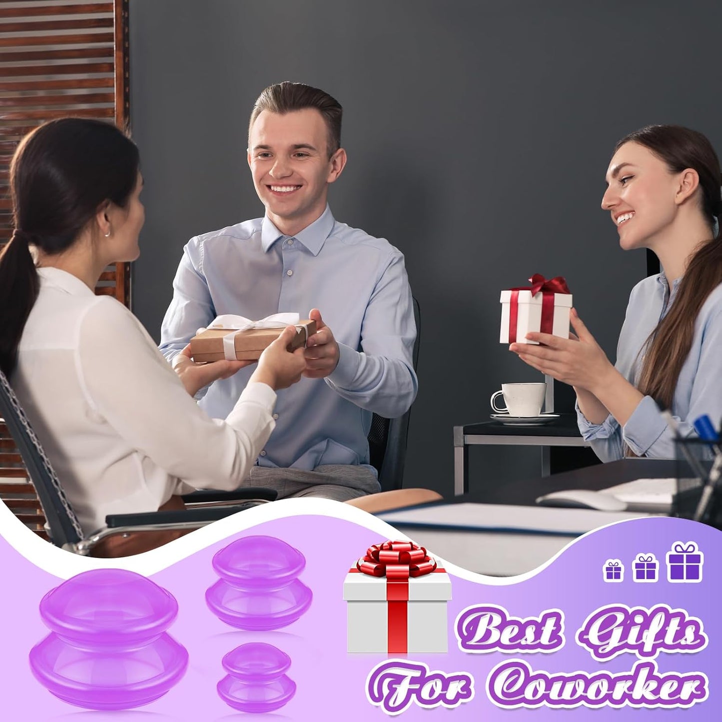 TrelaCo 6 Pcs Cupping Kit for Massage Therapy 3 Sizes Silicone Cupping Set Chinese Massage Therapy for Studio Household Cellulite Joint Pain Muscle Pain(Clear Purple)