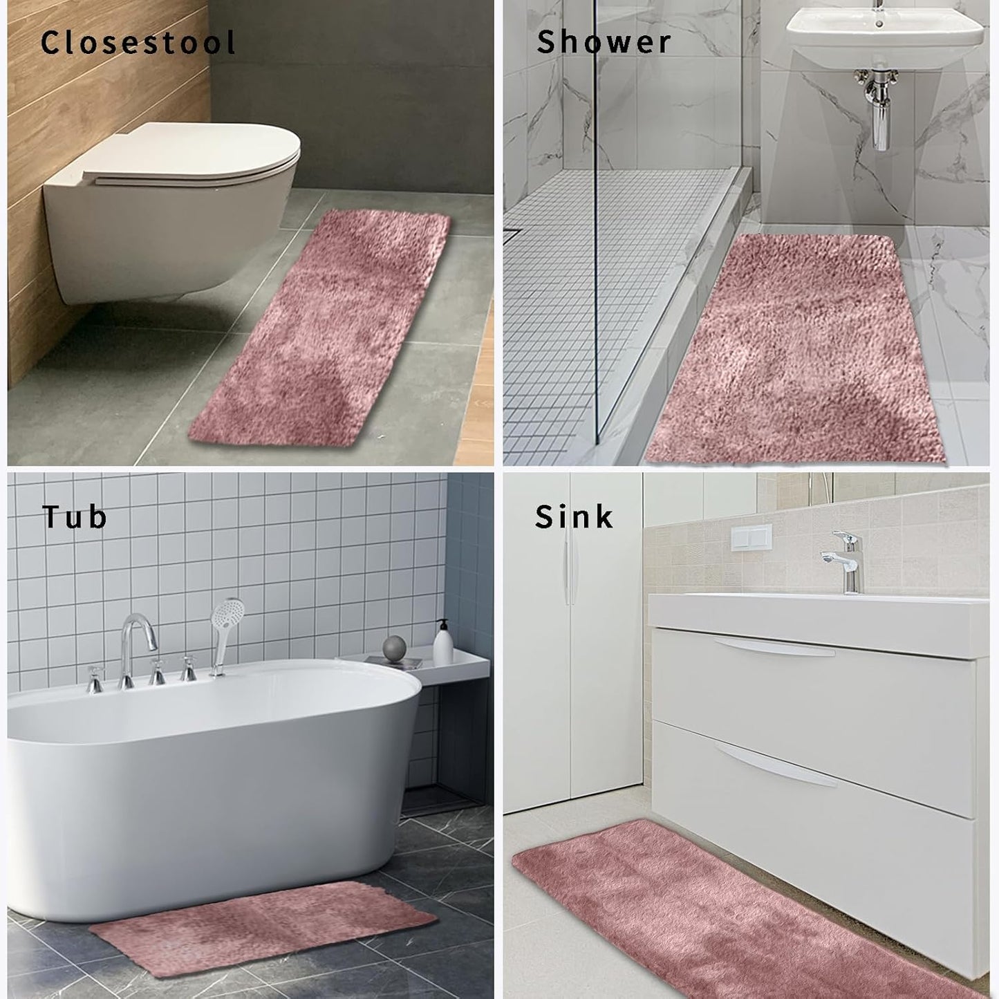 FIFU Bathroom Runner Rug 24" W x 60" L, Bath Mats for Bathroom, Bedroom & Kitchen, Non-Slip Rubber Latex Backing, Comfort & Soft Shower Bathmat & Carpet for Sink, Home & Hallways, Pink