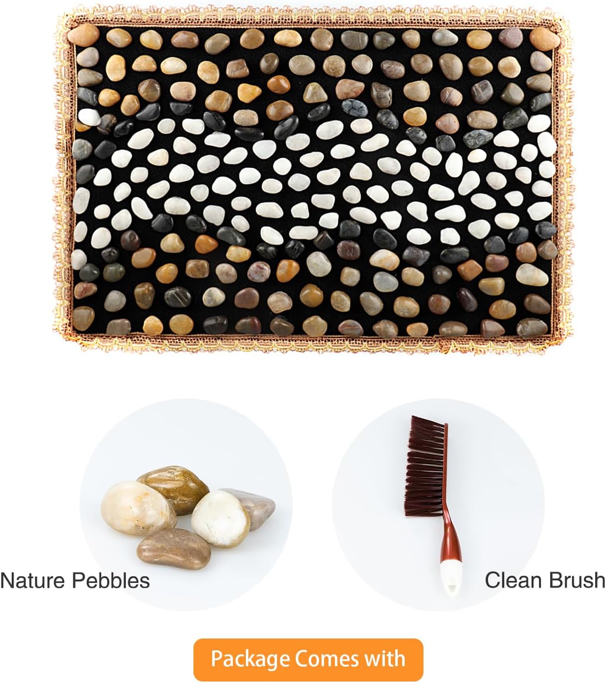 Pebbles Massage Mat, Reflexology Foot Massager, Cobblestones Foot Acupressure Pad for Tired Feet Relaxation (23.6"×15.7")