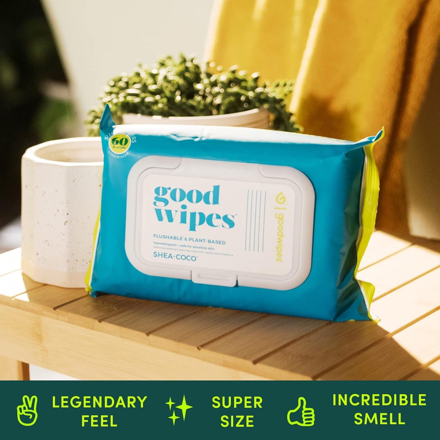Goodwipes Flushable Butt Wipes Made with Vitamin E & Aloe - Soft & Gentle Wet Wipe Dispenser for Home Use, Septic & Sewer Safe - Largest Adult Toilet Towelettes - Shea Coco, 360 Count (6 Packs)