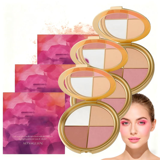 Eye & Cheek Palette - Makeup Kit with Eyeshadow, Highlighter, Blush & Contour Powder, Includes Detachable Brush for a Natural Shimmer Glow, Face Contouring Palette for Women (3 PCS)