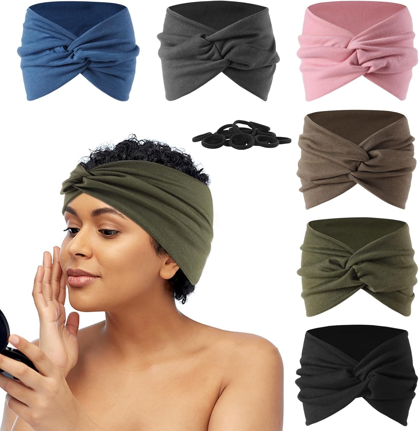 12-Pack Wide Stretch Headbands for Women - Non-Slip Extra Wide Turban Hair Bands for Workout, African Style, Sports & Daily Use (Breathable, All-Day Comfort) Color1 (Color2)