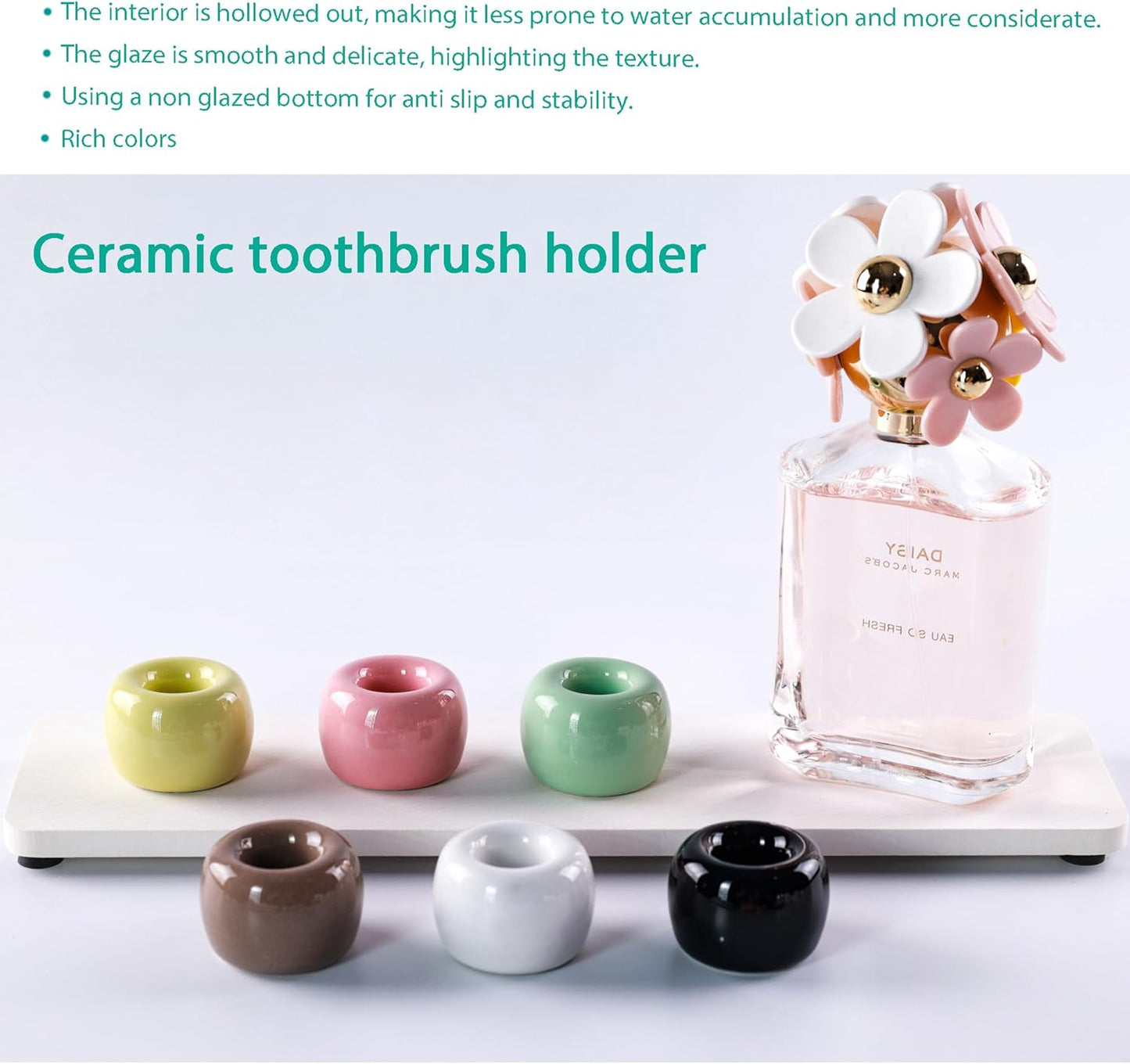 Set of 6 Sleek Mini Ceramics Toothbrush Holder, Small Ceramic Ring, Perfect Size for Bathroom Vanity Countertops
