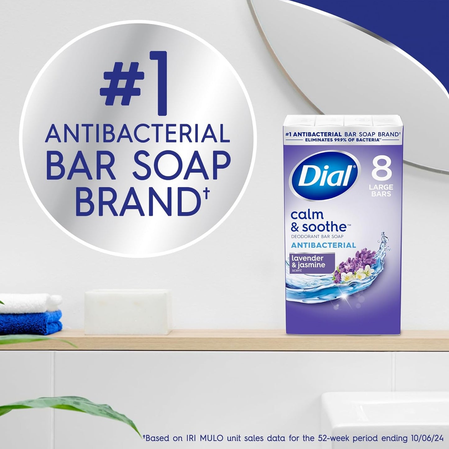 Dial Antibacterial Bar Soap, Calm & Soothe, Lavender & Jasmine Scent, 4 oz, 8 Bars Pack of 4