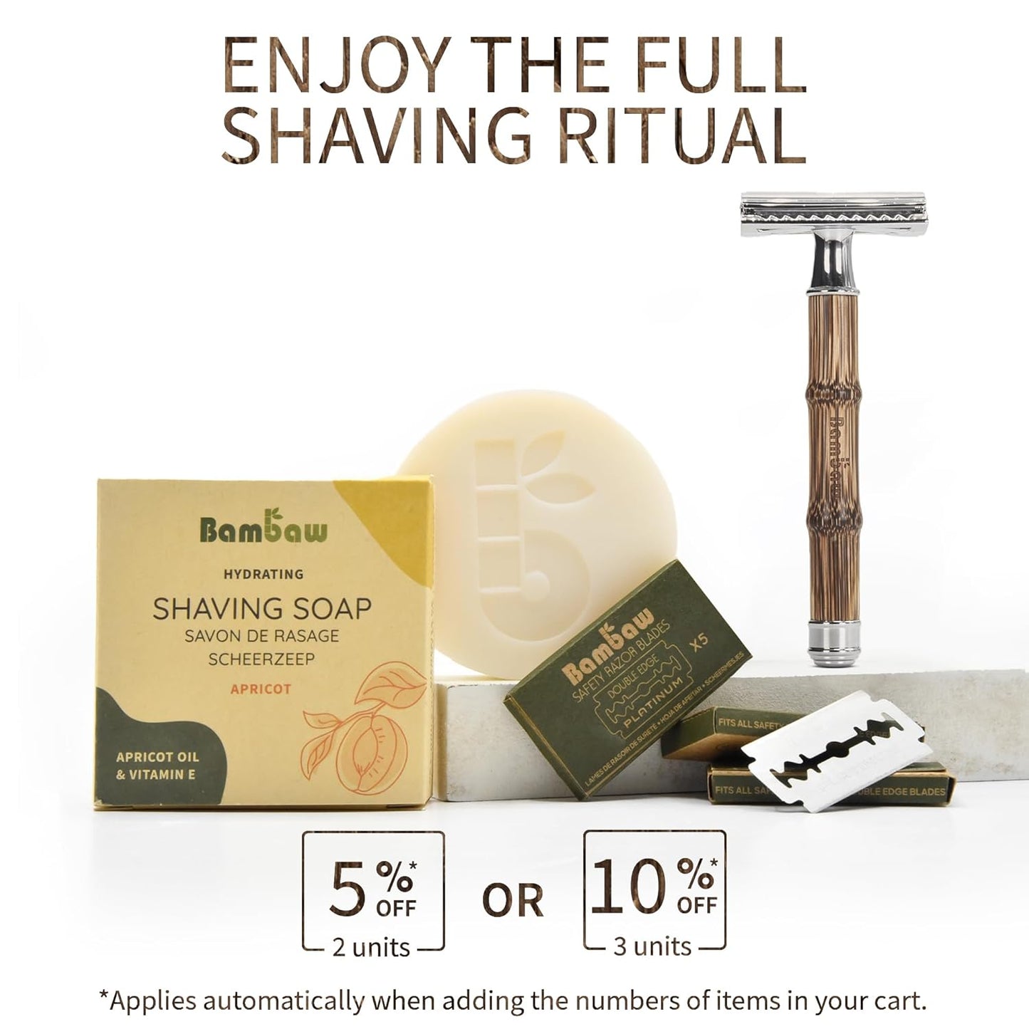Bambaw Double Edge Safety Razor for Women & Men, Double Edge Razors with 5 Blades, Reusable Single Blade Razor, Eco-Friendly & Plastic Free – Slim Bamboo Silver