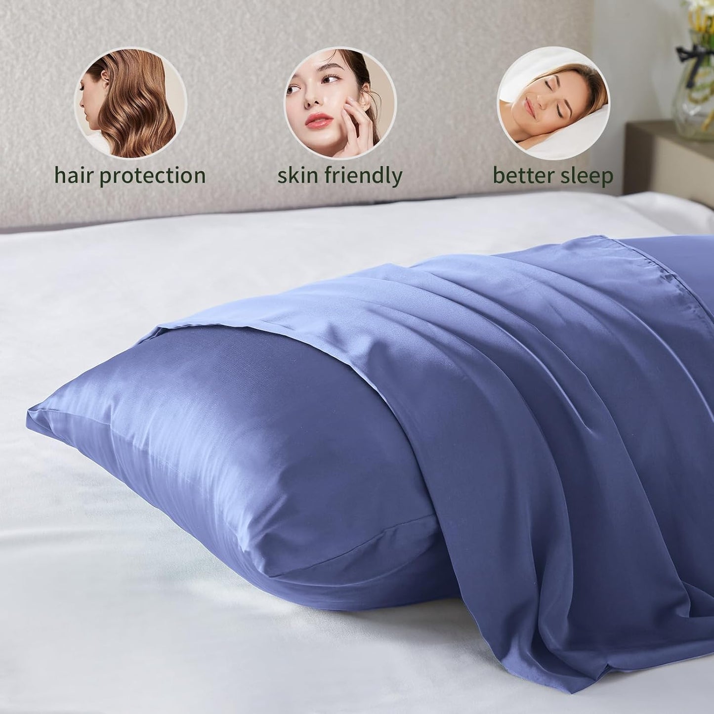 Silk Pillowcase for Hair and Skin Mulberry Silk Pillowcase Soft Breathable Smooth Both Sided Natural Silk Pillowcase with Zipper Beauty Sleep Silk Pillow Case 1 Pack for Gift (Queen, Cornflower Blue)