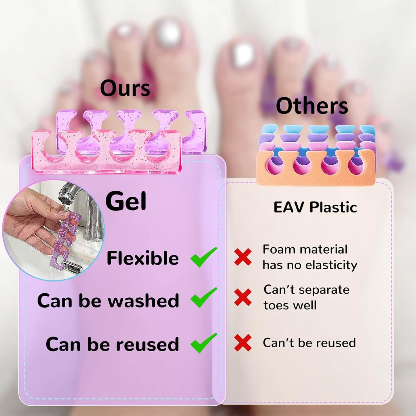 SUNFATT Toe Separators,Toe Spacers for Women,Toe Separators Use for Separation of Toenails or Nails as Well as Polishing of Nail Polish.(Thin)