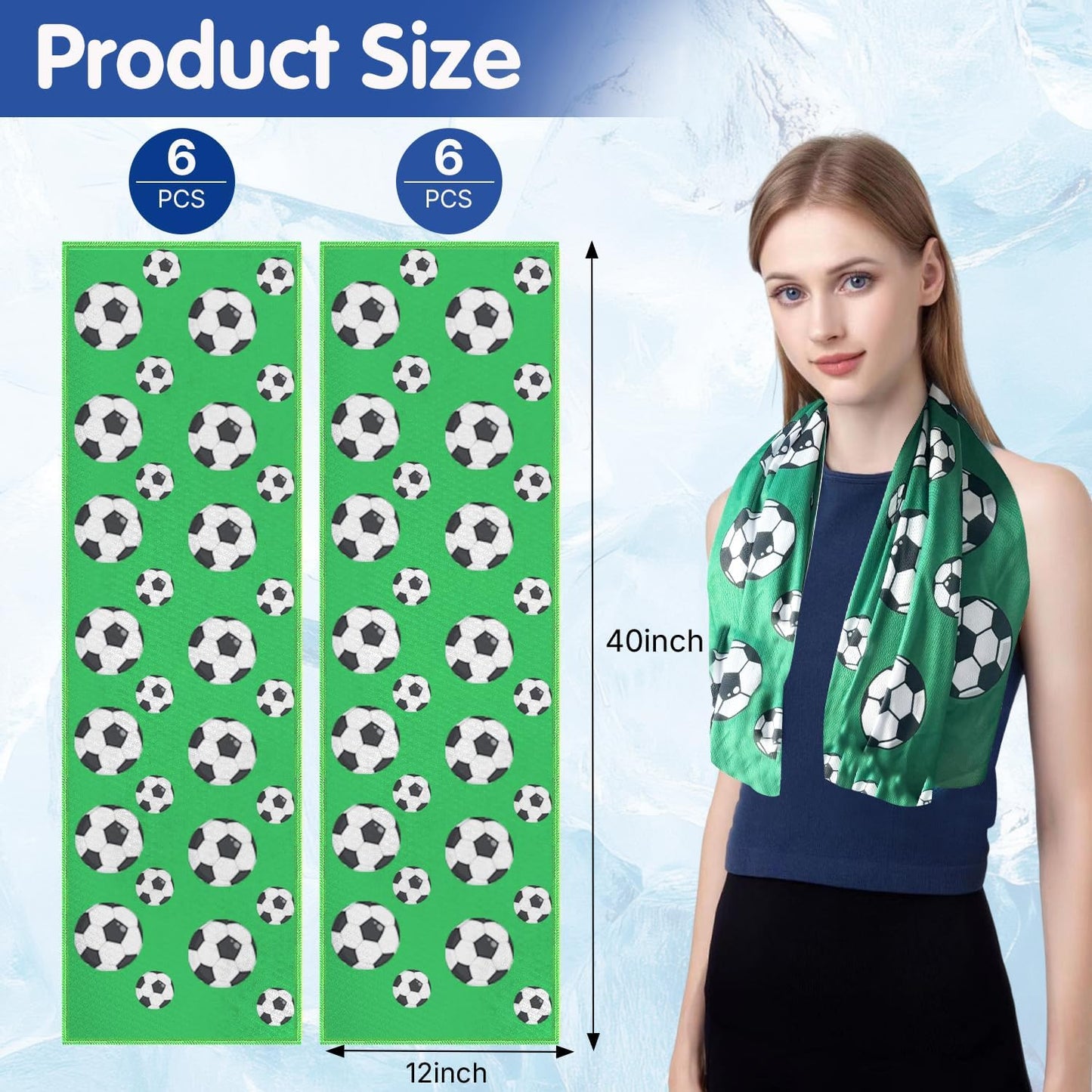 OPSO Softball Cooling Towel Set, 40 x 12 inches, 12 Pack, Microfiber Sports Towels for Baseball, Soccer, Golf LCE Towel Microfiber Sports Towels for Player (Soccer 2)