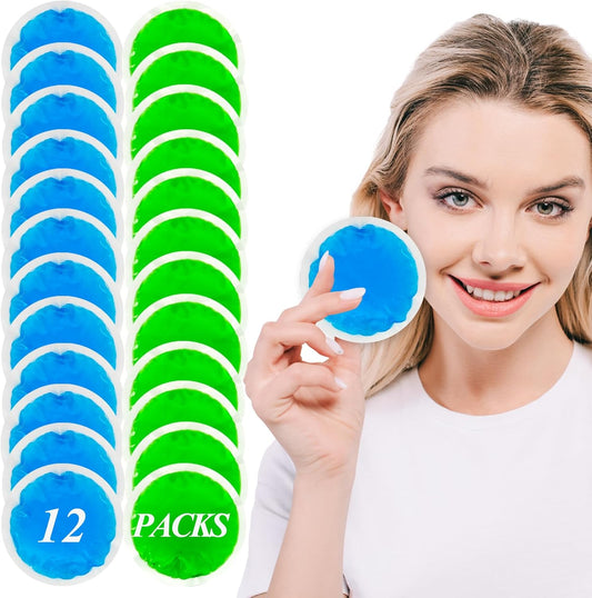 12 Pack Ice Pack for Injuries Reusable,Hot & Cold Gel Ice Pack for Face,Eyes,Teeth,Foot,Headache,Allergies,Shoulder Pain Relief,Warm & Cold Compress for Boo Boos,Students(6Blue+6Green)