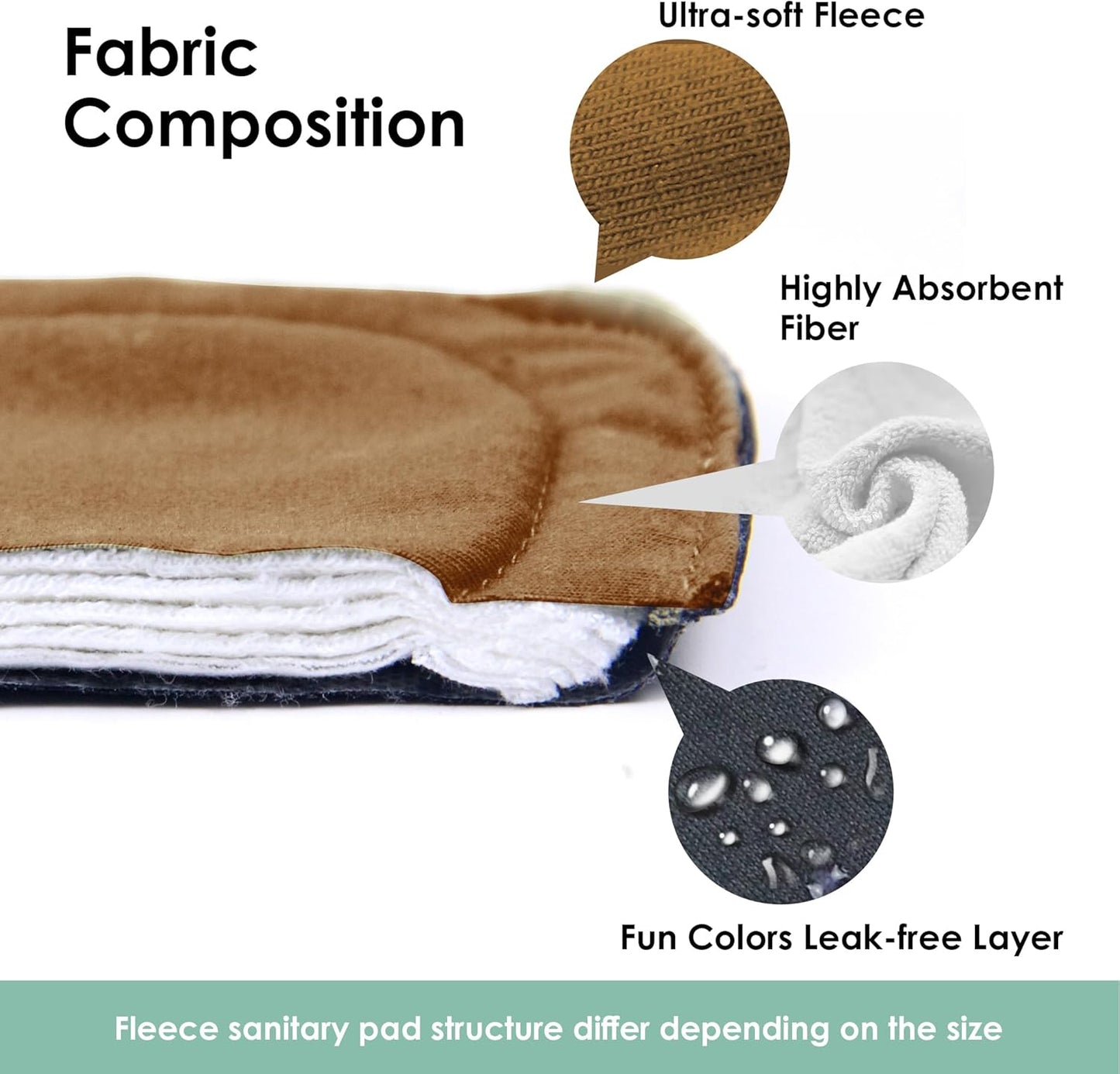 wegreeco 6 Pcs Reusable Menstrual Pads, Ultra Absorbent Cloth Pads for Heavy Flow, Sanitary for Teens, Women, Nonslip, Inner Aqua, Burgundy, Coffe, Rose Gold Outer, L