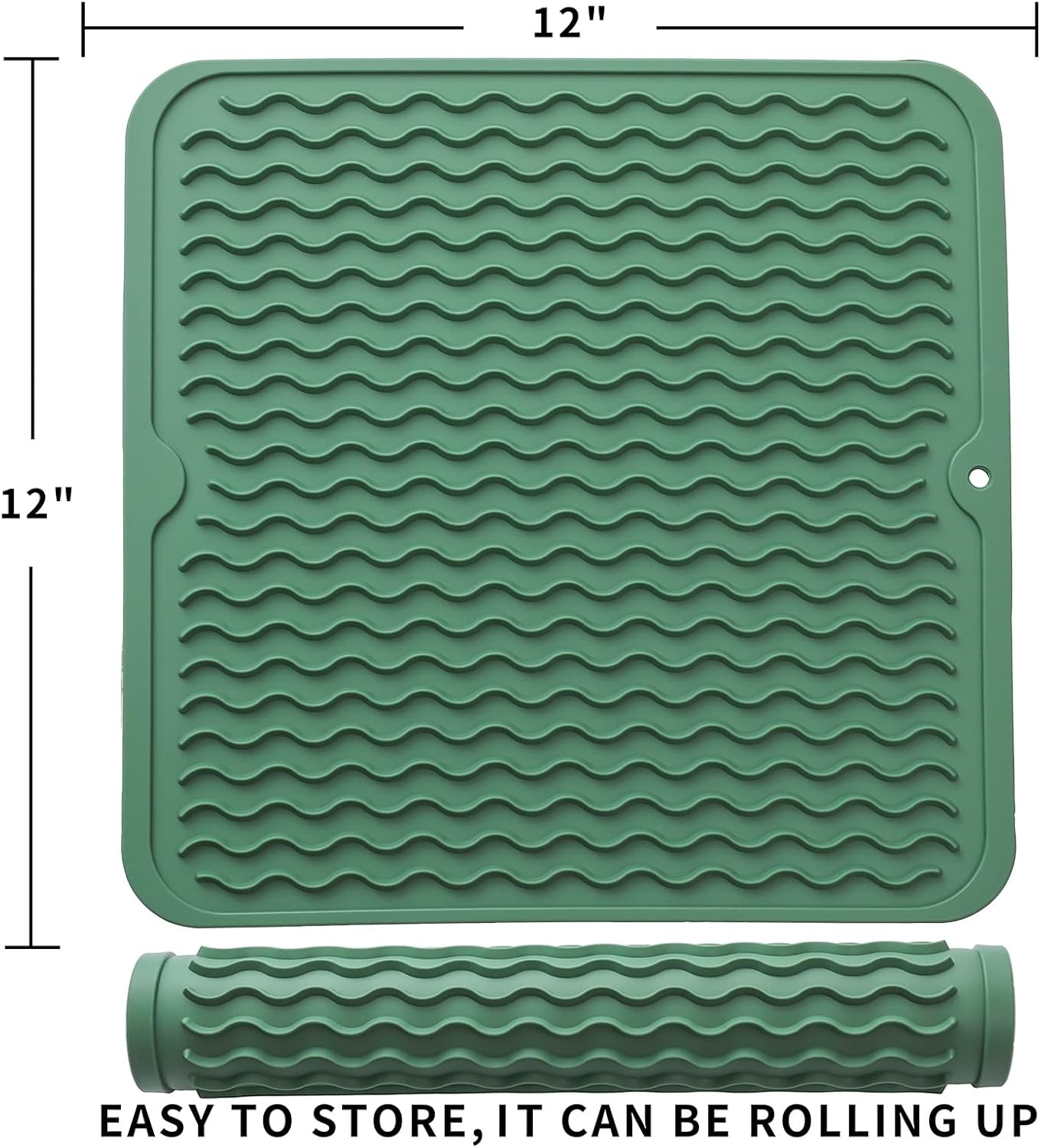 Silicone Dish Drying Mat for Multiple Usage,Easy clean,Eco-friendly,Heat-resistant Silicone Mat for Kitchen Counter or Sink,Refrigerator or Drawer liner Green M 12 inches x 12 inches