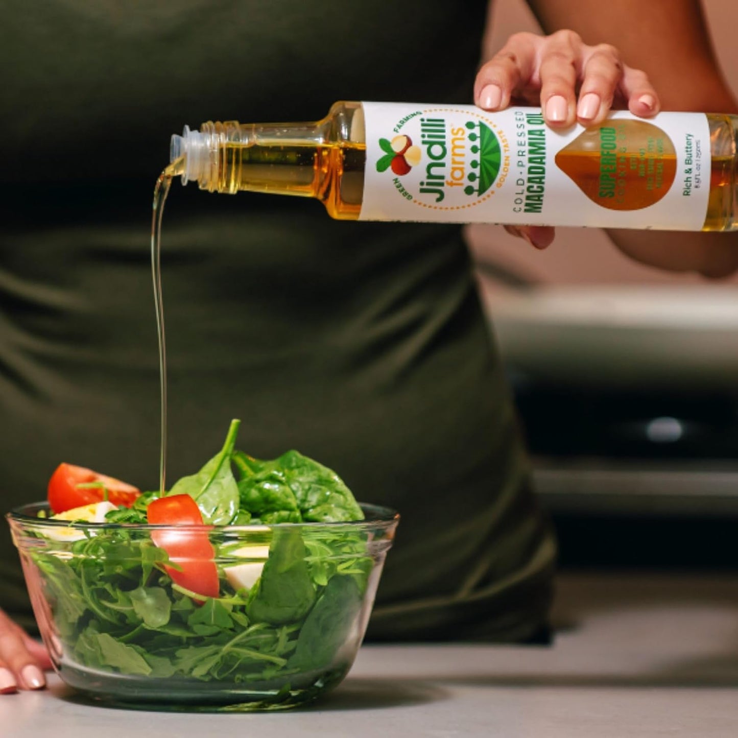 Jindilli Farms Macadamia Nut Cooking Oil- Australian Pure Cold Pressed Oil, Unrefined, Natural, High Smoke Point for Frying, Non GMO, Vegan, Keto Friendly and Gluten Free (16.9 fl oz)