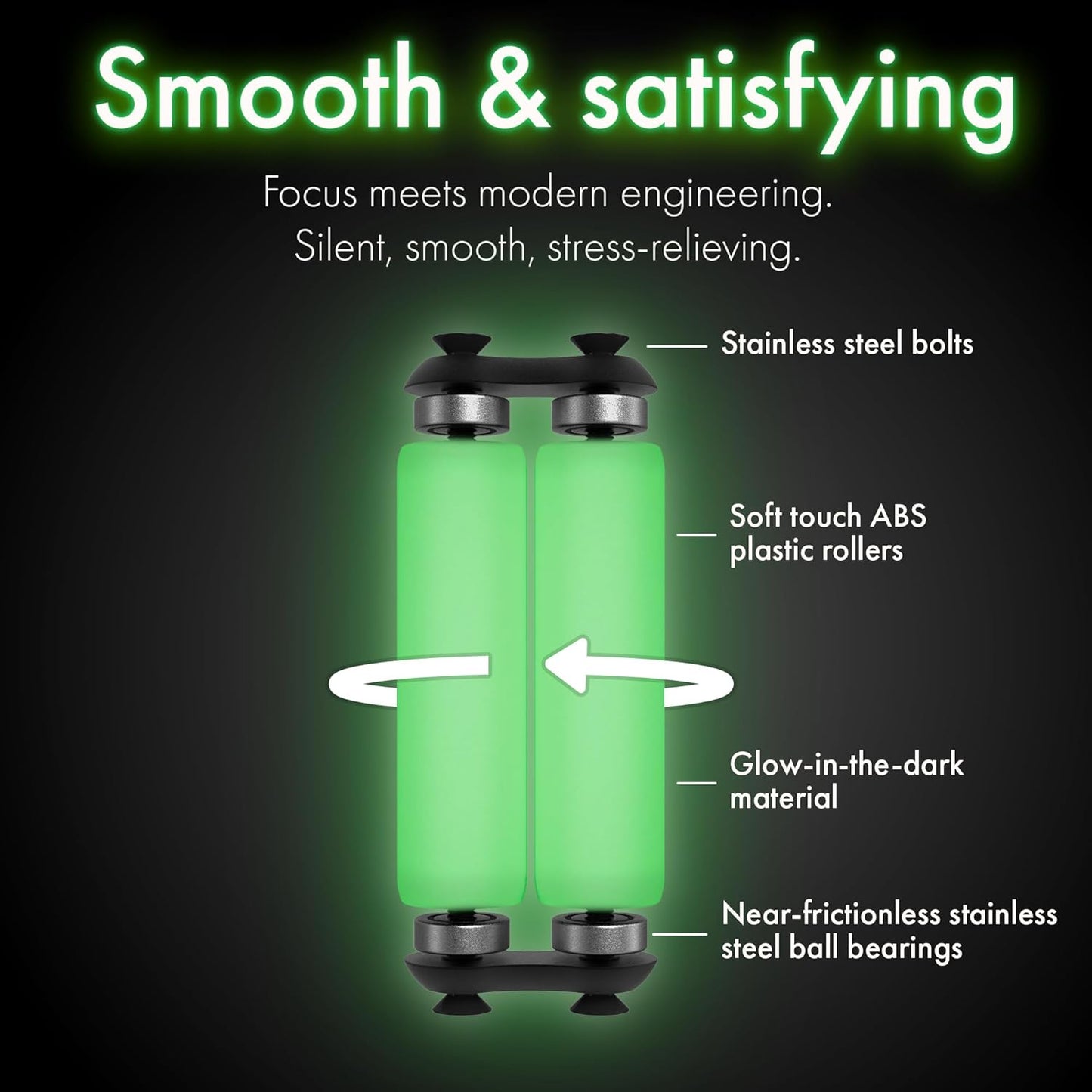 ONO Roller - Handheld Fidget Toy for Adults | Help Relieve Stress, Anxiety, Tension | Promotes Focus, Clarity | Compact, Portable Design (Junior Size/ABS Plastic, Glow in The Dark)