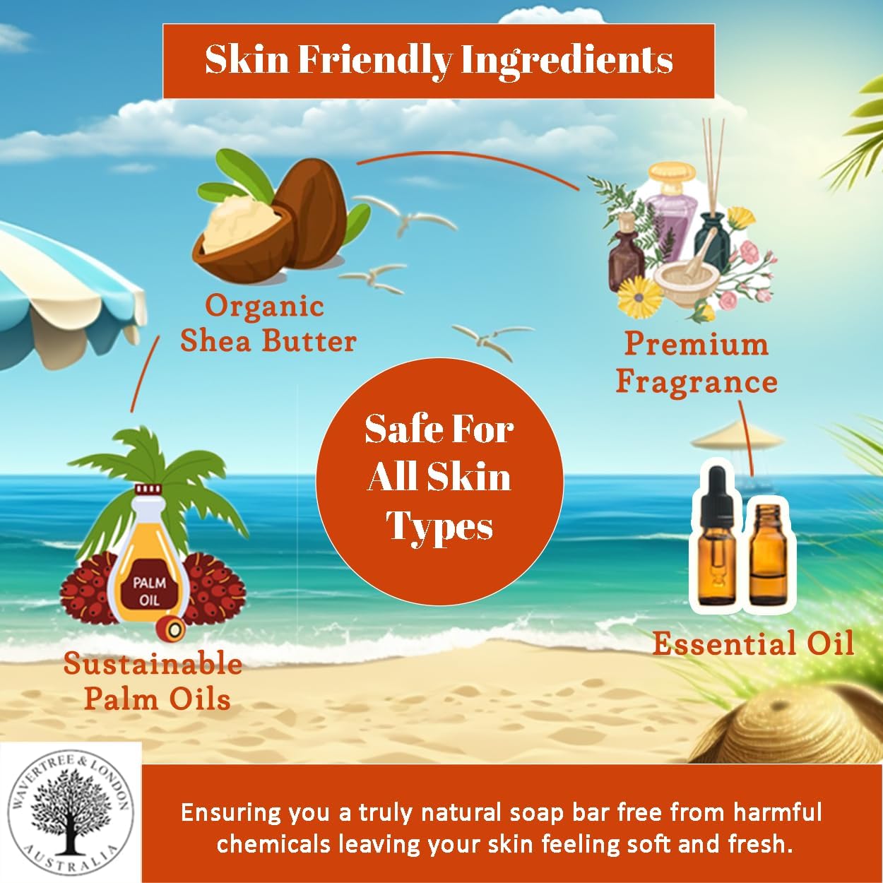 Wavertree & London Summer Spritz Scented Natural Soap Bar, 7oz Moisturizing French Triple Milled Soap Bar for Women & Men