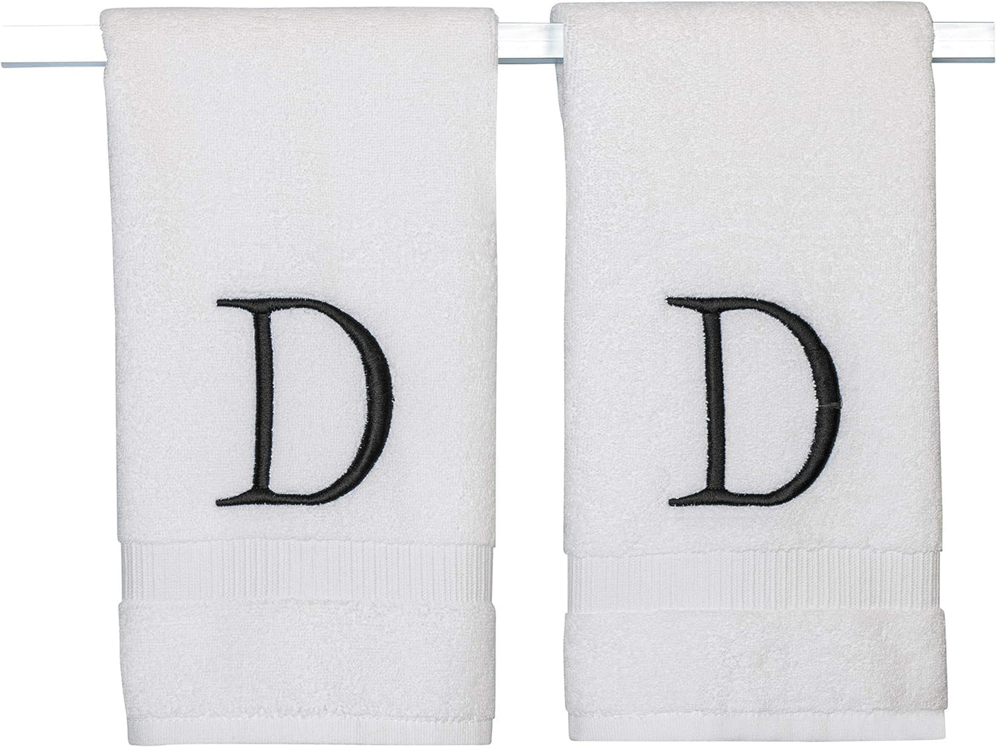 Black Luxury Hand Towel for Bathroom - Monogrammed Initial Hotel Quality Decorative Embroidered Towel for Powder Room, Spa - GOTS Organic Certified - Set of 2 Letter D