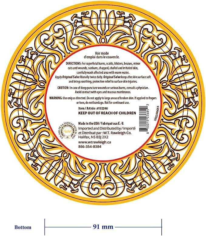 Rawleigh Antiseptic Salve Iconic Yellow Big Tin: 4.5 oz, Multi-Purpose Ointment Soothes Cuts, Bruises, Irritations, with Turpentine, Phenol, Cottonseed Oil & Paraffin, Original Formula - Pack of 12