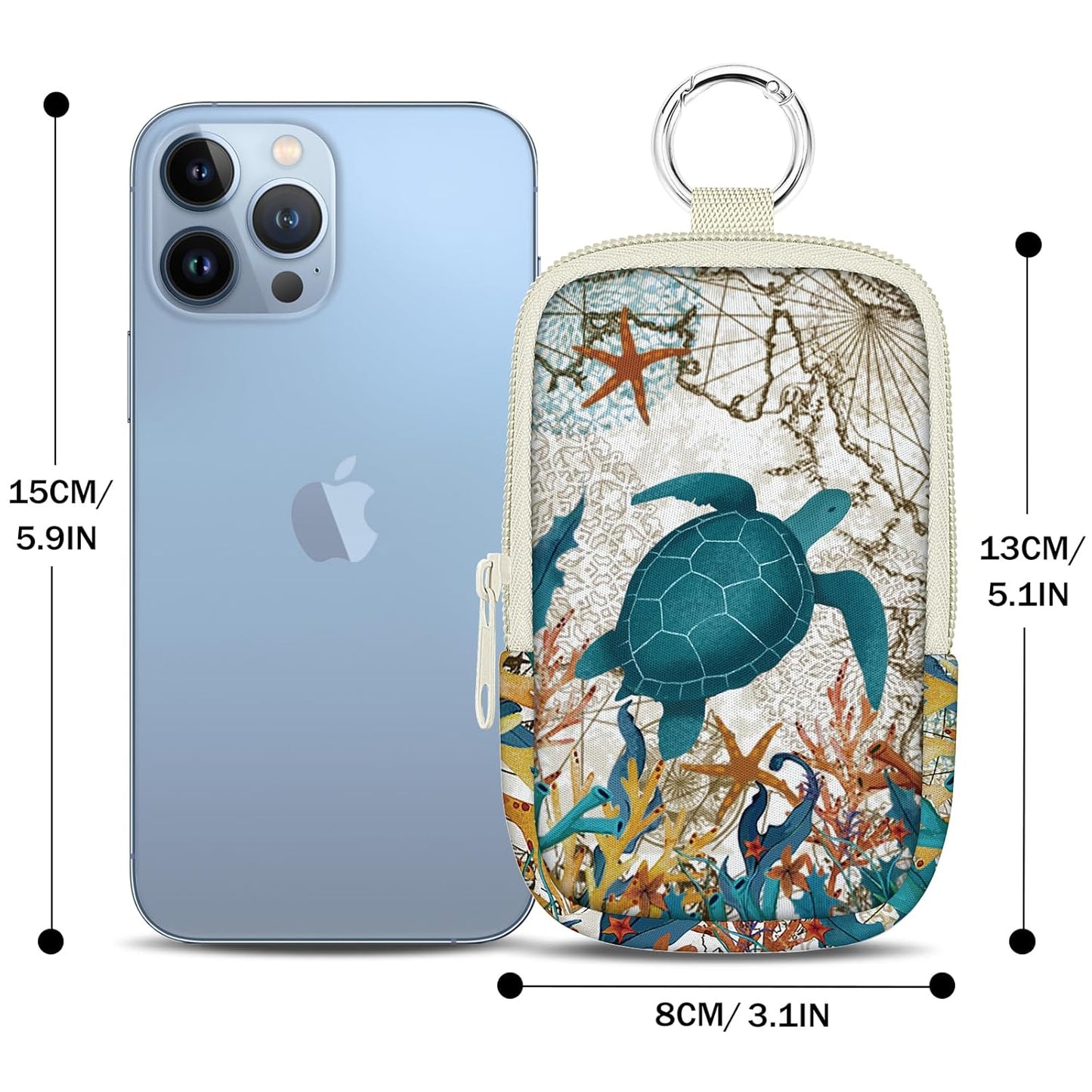 Cute Sea Turtle Hand Sanitizer Spray Case, Hand Sanitizer Holder Zippered Pouch, Fashion Accessory with Snap Hook for Glow Mist and Power Mist 1FL OZ