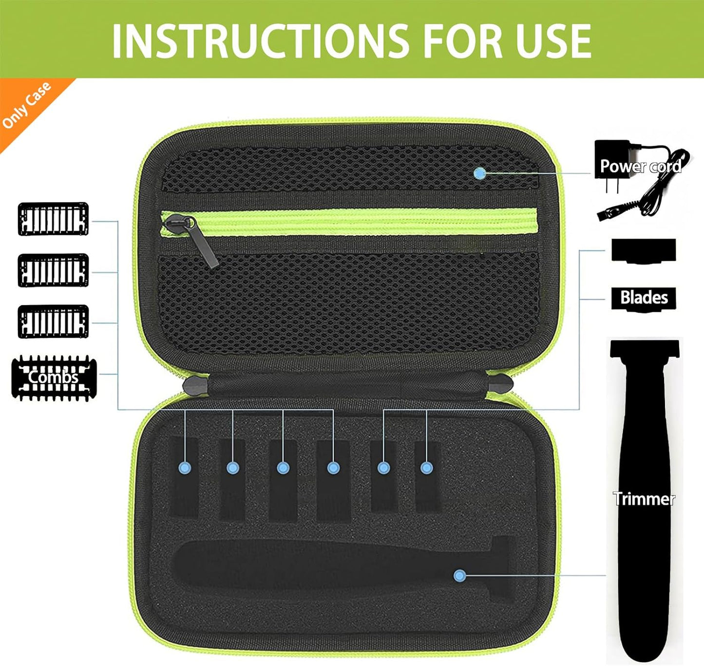 LinMei Hard Case for One Blade Trimmer QP2724/90, QP2834/70, QP2630/72, Waterproof Shaver Organizer Shockproof Travel Storage Box for Charger & Accessories