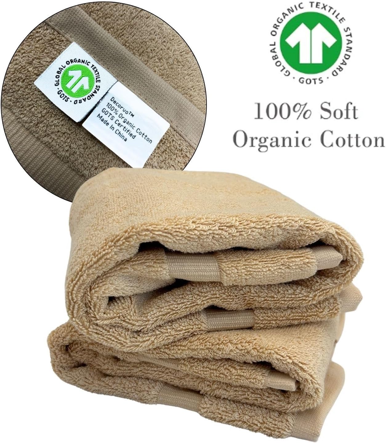 Beige Initial Hand Towel for Bathroom - Monogrammed Luxury Hotel Quality Decorative Embroidered Towel for Powder Room, Spa - GOTS Organic Certified - Set of 2 Brown Letter E