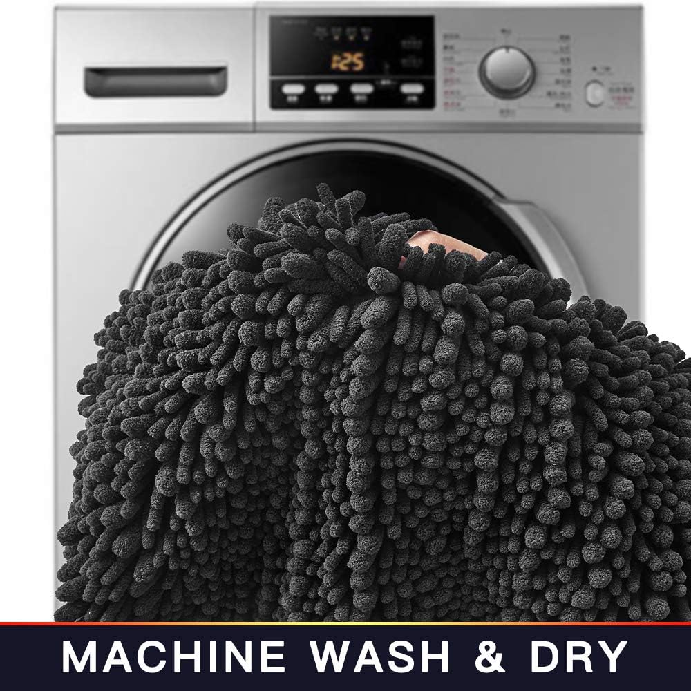 Walensee Bathroom Rug Non Slip Bath Mat (44x24 Inch Dark Grey) Water Absorbent Super Soft Shaggy Chenille Machine Washable Dry Extra Thick Perfect Absorbant Best Large Plush Carpet for Shower Floor