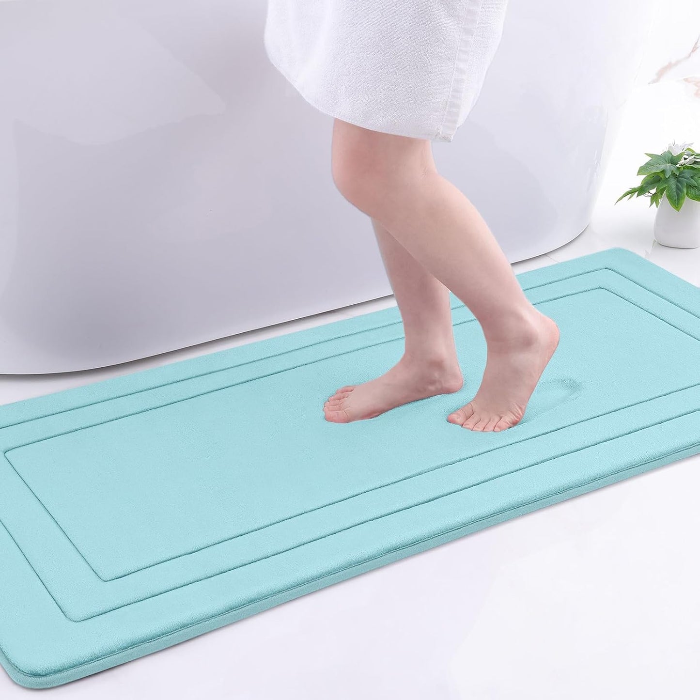 Arotive Memory Foam Bathroom Rug Mat 54x24, Ultra Soft and Absorbent Bath Mat, Machine Wash Dry, Comfortable Bath Rug Carpet for Bathroom Floor, Tub and Shower, Sky Blue